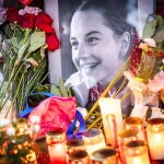 Makeshift memorial for deceased Swiss cyclist Muriel Furrer who died in a championship accident