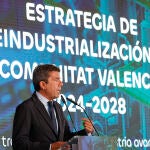 El president de la Generalitat, Carlos Mazón, durante la presentación este lunes de la Estrategia de Reindustrialización 2024-2028