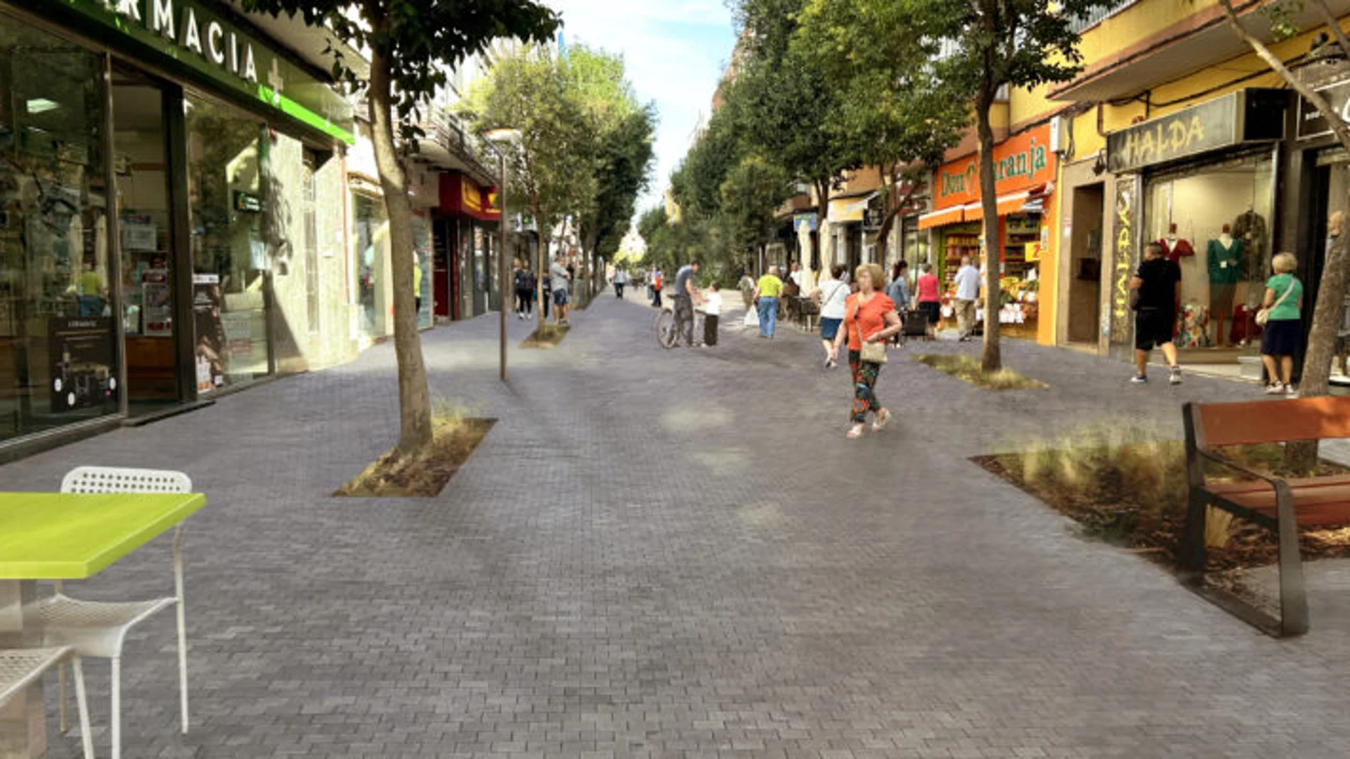 Así quedará, con la peatonalización, la calle Laguna de Carabanchel