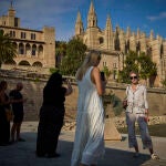 Turistas por las calles del centro de Palma de Mallorca. 