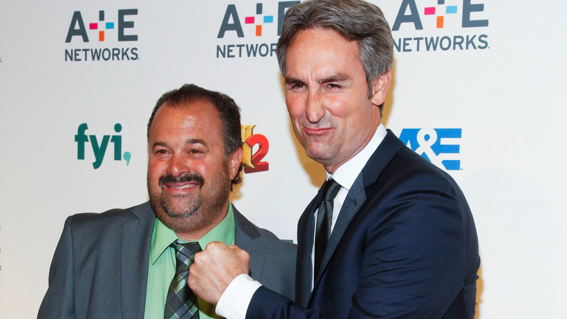 FILE - Frank Fritz, left, and Mike Wolfe, from the series "American Pickers" attend the A+E Networks 2015 Upfront in New York on April 30, 2015. (Photo by Andy Kropa/Invision/AP, File)
