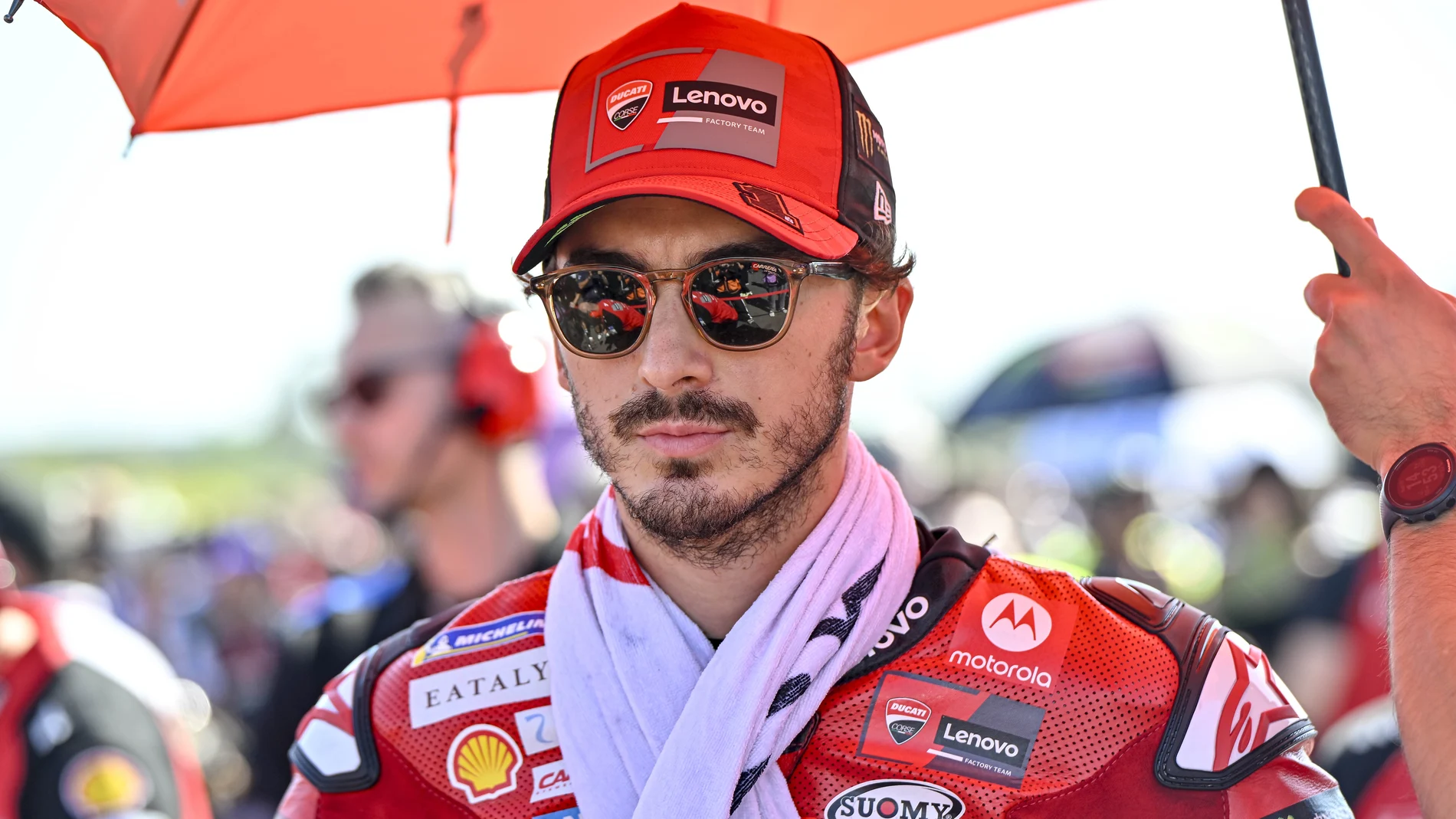 Pecco Bagnaia, antes de arrancar la carrera de Indonesia