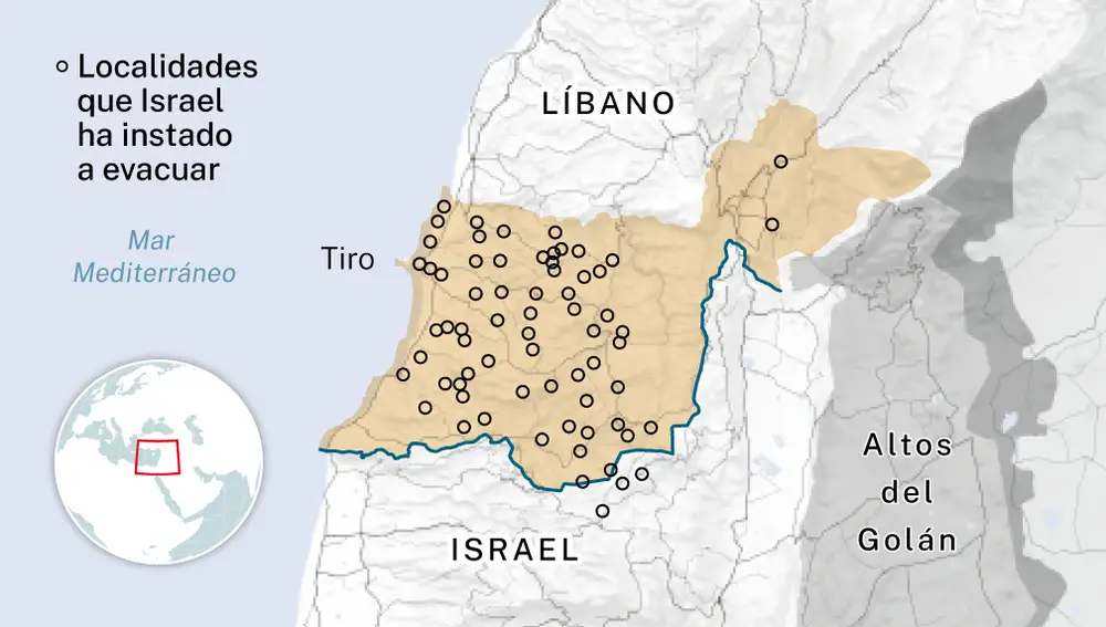Ciudades evacuadas del Líbano