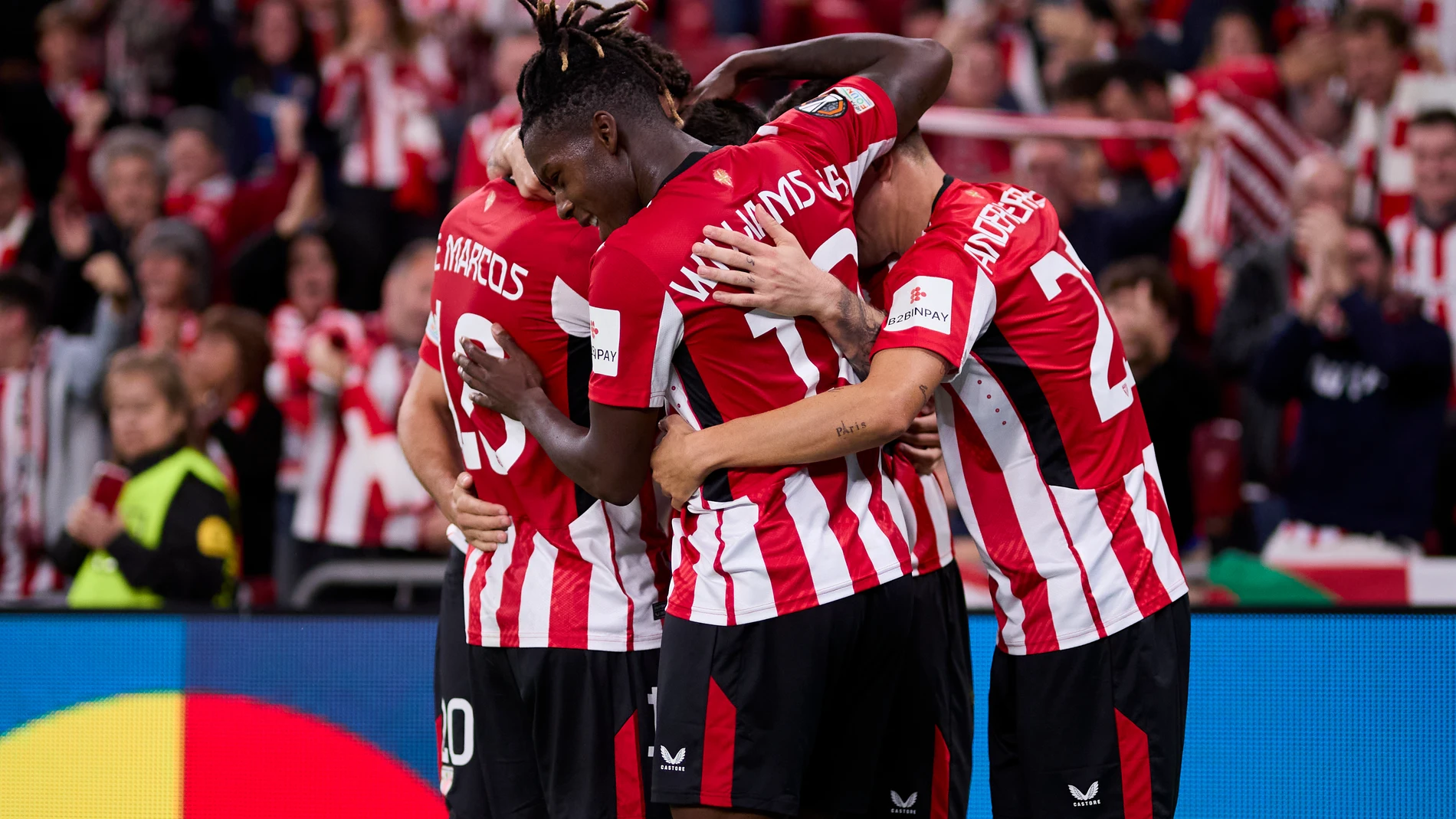 Oihan Sancet of Athletic Club celebrates after scoring goal during the Europa League match between Athletic Club and AZ Alkmaar at San Mames on October 3, 2024, in Bilbao, Spain. AFP7 03/10/2024 ONLY FOR USE IN SPAIN