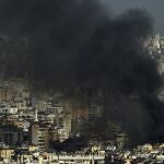 Smoke rises following an Israeli airstrike in Dahieh, a southern suburb controlled by Hezbollah in Beirut, Lebanon, 03 October 2024. The Lebanese National News Agency (NNA) said that Israeli airstrikes were carried out overnight in the southern suburb, along with shelling from warships at sea.