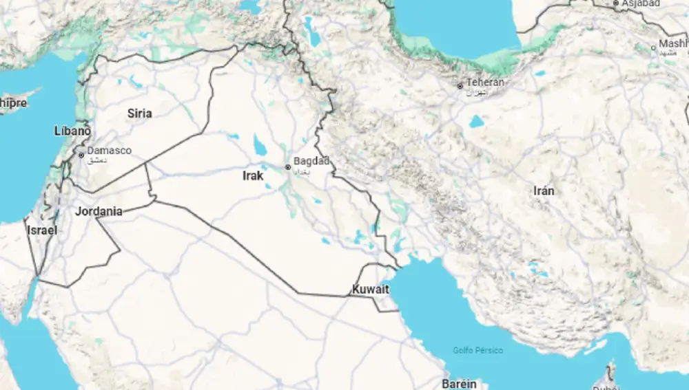 Siria, Jordania e Irak se encuentran entre Israel e Irán.