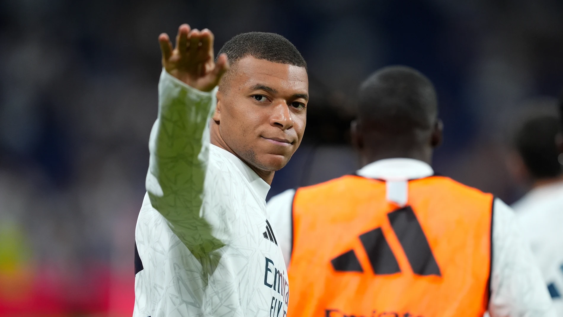 Kylian Mbappe of Real Madrid gestures during the Spanish League, LaLiga EA Sports, football match played between Real Madrid and Villarreal CF at Santiago Bernabeu stadium on October 5, 2024, in Madrid, Spain. AFP7 05/10/2024 ONLY FOR USE IN SPAIN