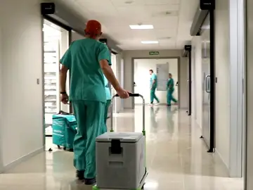 Un sanitario transporta un órgano en uno de los hospitales de la Comunidad Un sanitario transporta un órgano en uno de los hospitales de la Comunidad