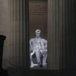 The statue of President Abraham Lincoln is seen at the Lincoln Memorial, Friday, in Washington.