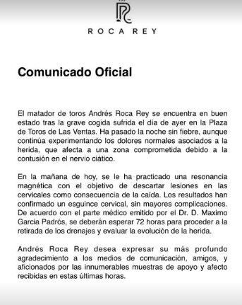 Comunicado Roca Rey