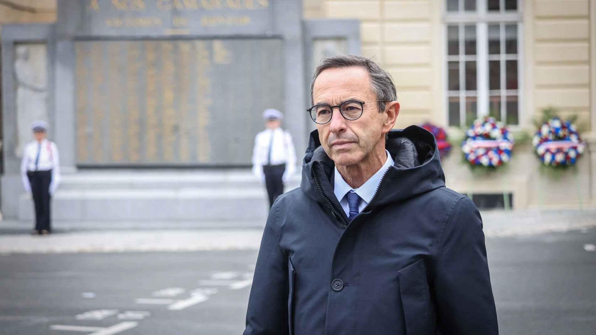 October 1, 2024, Paris, France, FRANCE: Paris, France le 03 octobre 2024 - Deplacement de M. Bruno RETAILLEAU, ministre de l Interieur a la Prefecture de Police de Paris pour la Ceremonie d hommage aux victimes de l attentat du 3 octobre 2019 - Travel by Mr. Bruno RETAILLEAU, Minister of the Interior to the Paris Police Prefecture for the Ceremony of tribute to the victims of the attack of October 3, 2019. Europa Press/Contacto/Luc Nobout 03/10/2024 ONLY FOR USE IN SPAIN