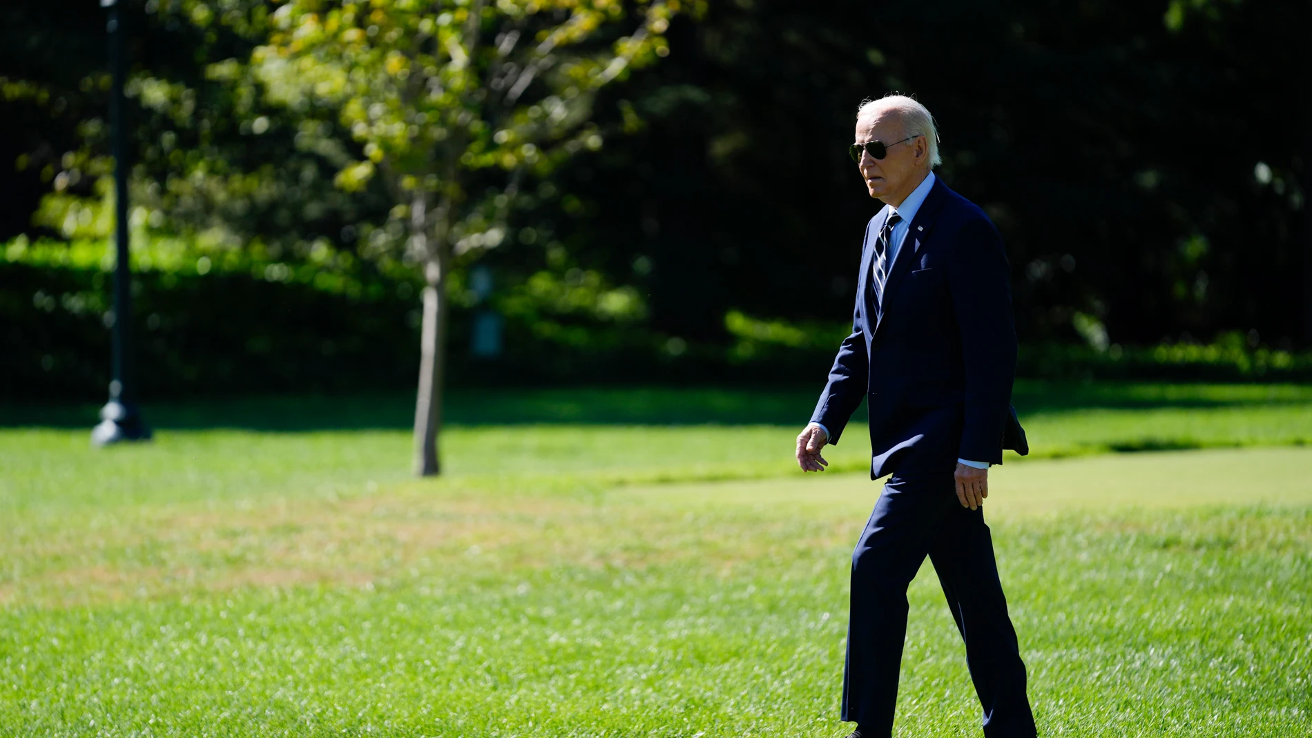 President Joe Biden walks to board Marine One on the South Lawn of the White House, Tuesday, Oct. 8, 2024, in Washington. (AP Photo/Evan Vucci)