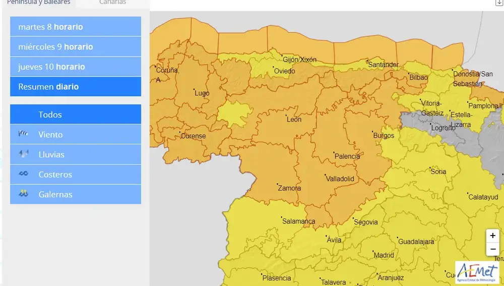 Mapa meteorológico de Castilla y León para este miércoles