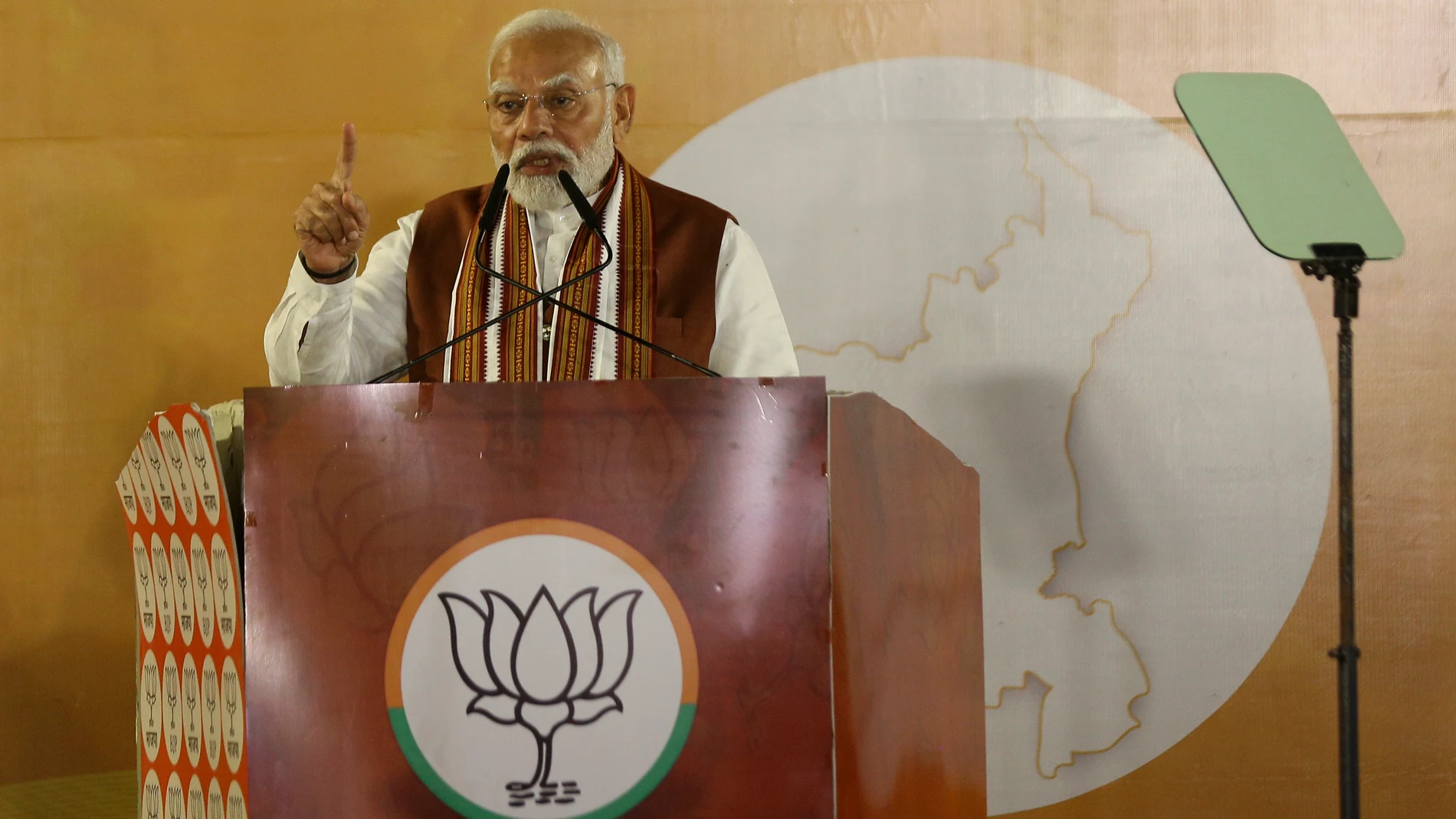 Indian Prime Minister Narendra Modi speaks during celebrations following the election results of northern state of Haryana, at Bharatiya Janata Party (BJP) headquarters in New Delhi, India, Tuesday, Oct. 8, 2024. (AP Photo)