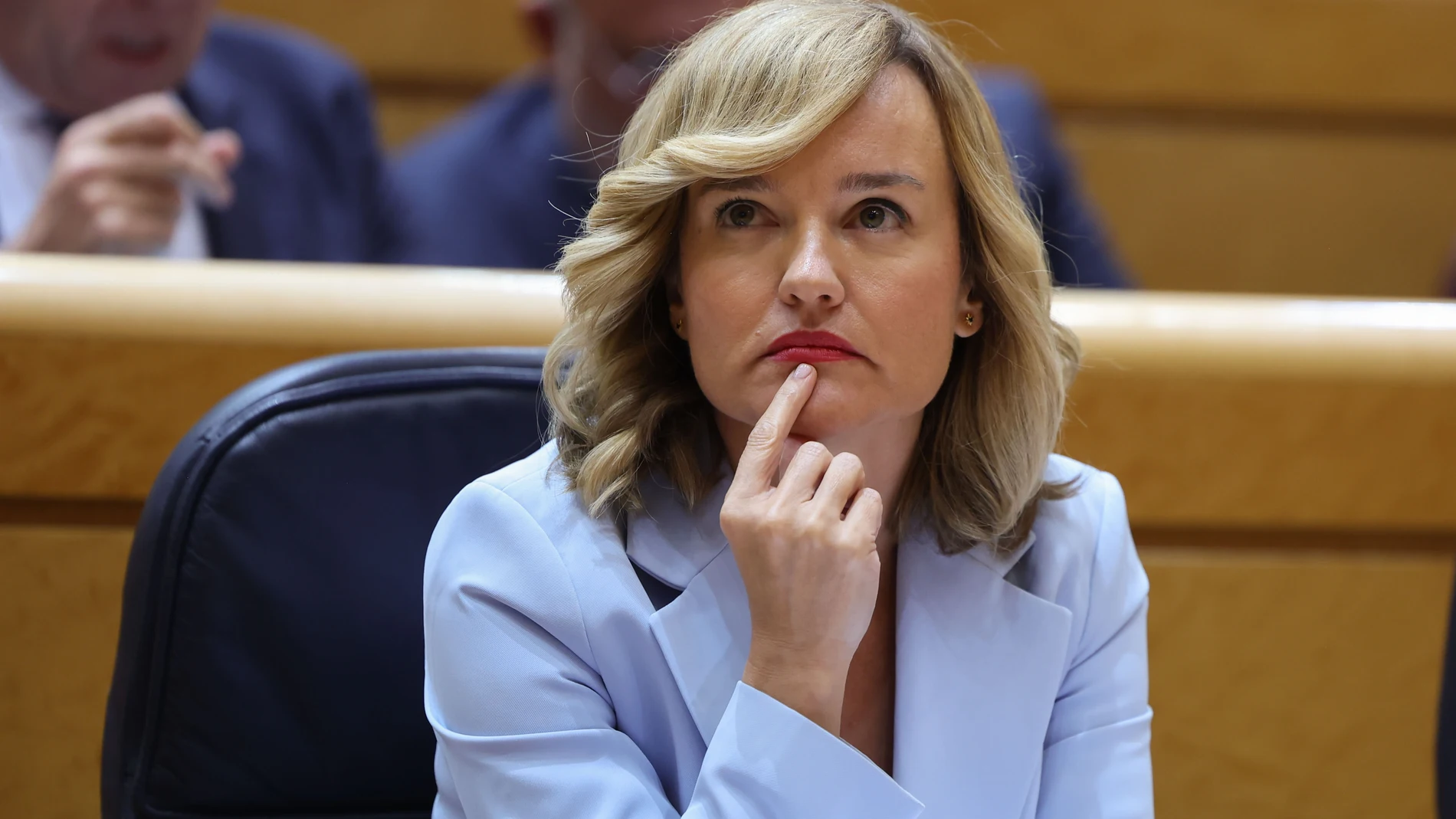 MADRID, 08/10/2024.- La ministra de Educación, Pilar Alegría, durante la sesión de control al Gobierno celebrada este martes por el pleno del Senado. EFE/ Kiko Huesca