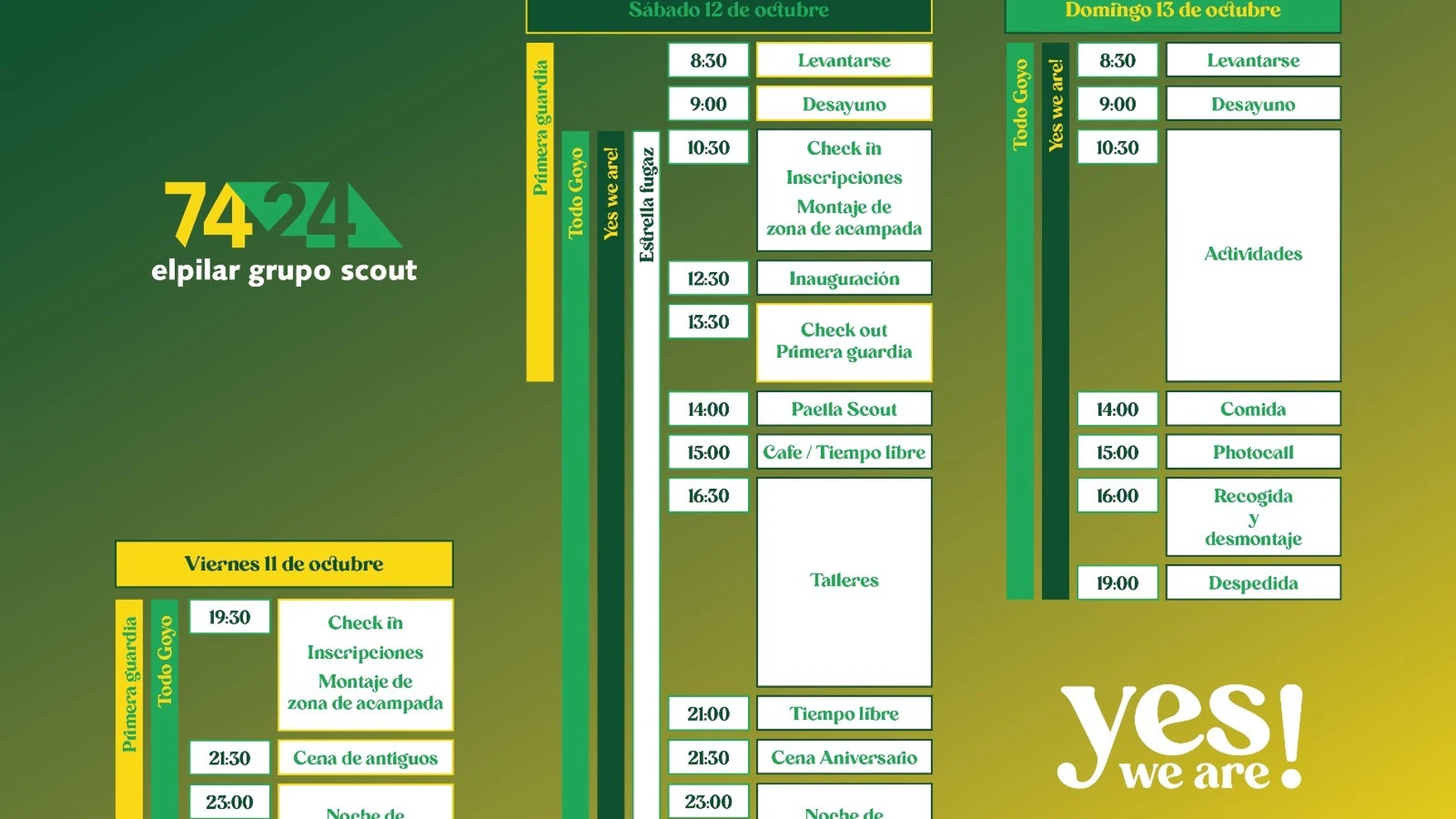 Cartel de actividades de el grupo scout elpilar de Valladolid