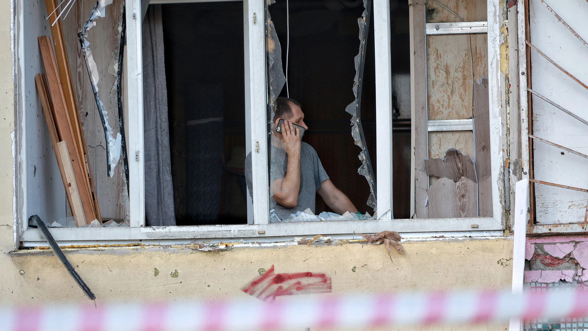 October 9, 2024, Odesa Region, Ukraine: ODESA REGION, UKRAINE - OCTOBER 9, 2024 - A man stands on the balcony of a residential building damaged by a Russian drone attack on Chornomorsk, Odesa region, southern Ukraine Europa Press/Contacto/Nina Liashonok 09/10/2024 ONLY FOR USE IN SPAIN