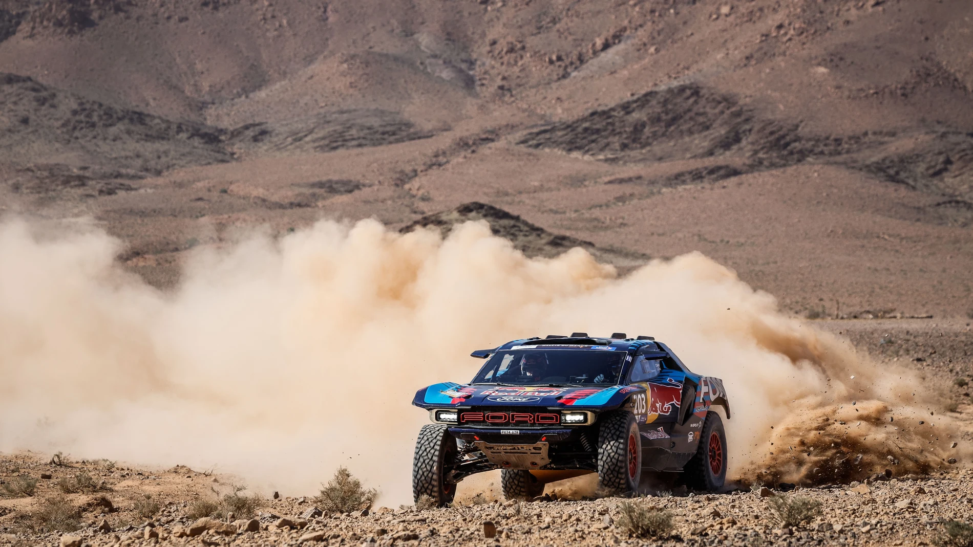 203 SAINZ Carlos (spa), CRUZ Lucas (spa), Ford M-Sport, Ford Raptor, FIA W2RC, Ultimate, action during the Stage 4 of the 2024 Rallye du Maroc, 5th round of the 2024 FIA W2RC, on October 10, 2024 between in Mengoub Bouarfa, Morocco - Photo Frédéric Le Floc'h / DPPI AFP7 10/10/2024 ONLY FOR USE IN SPAIN