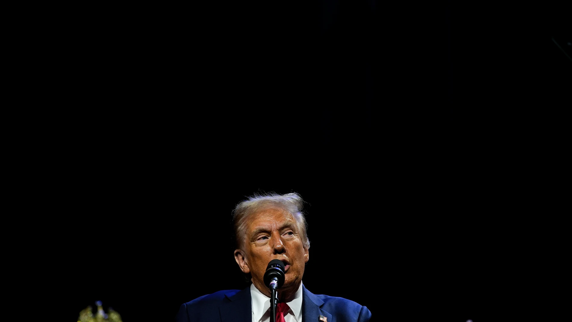 Republican presidential nominee former President Donald Trump speaks at a meeting of the Detroit Economic Club, Thursday, Oct. 10, 2024, in Detroit. (AP Photo/Julia Demaree Nikhinson)