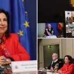 La ministra de Defensa, Margarita Robles, habla con las tropas españolas en el exterior