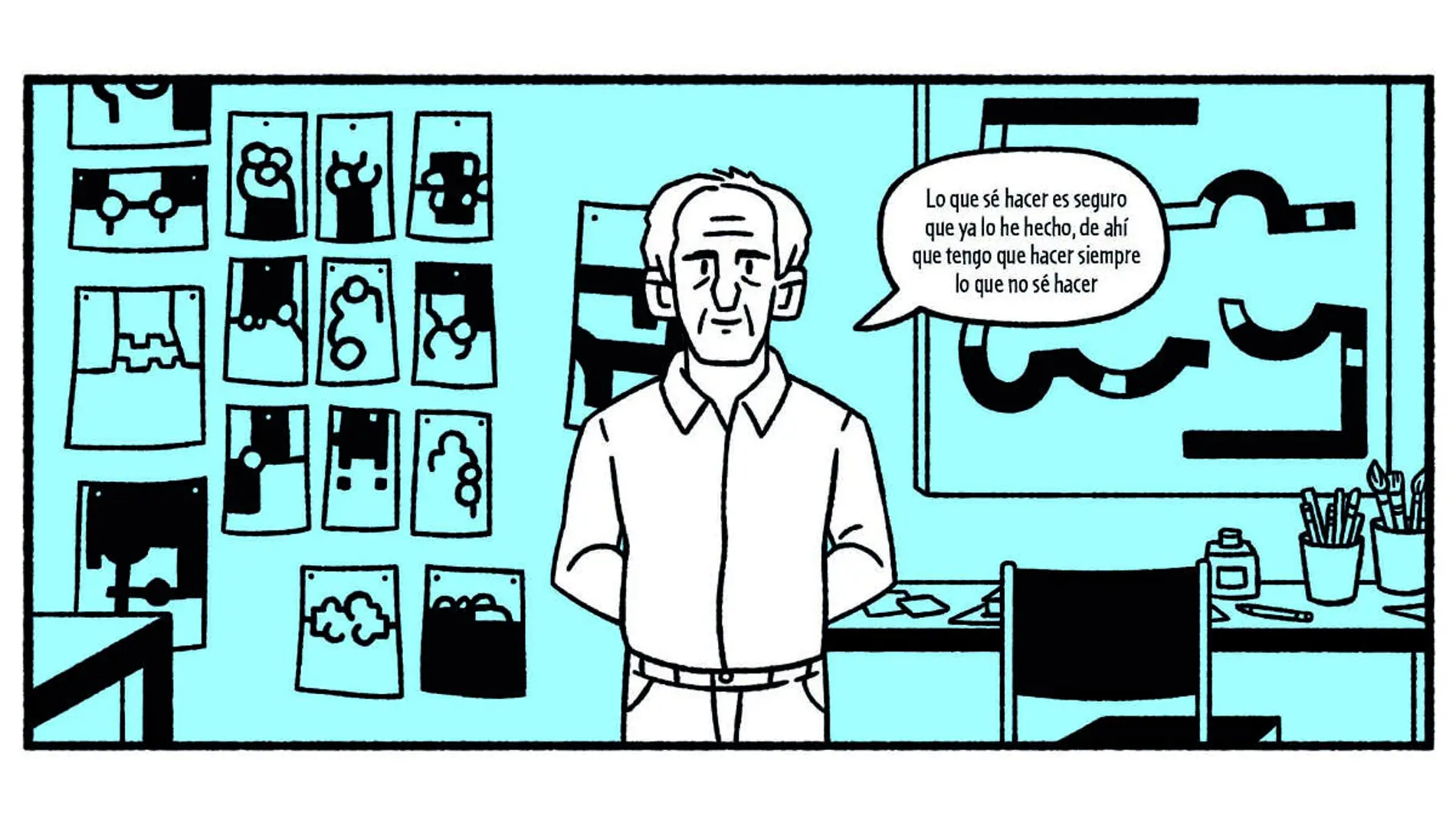 Chillida dibujado en el cómic