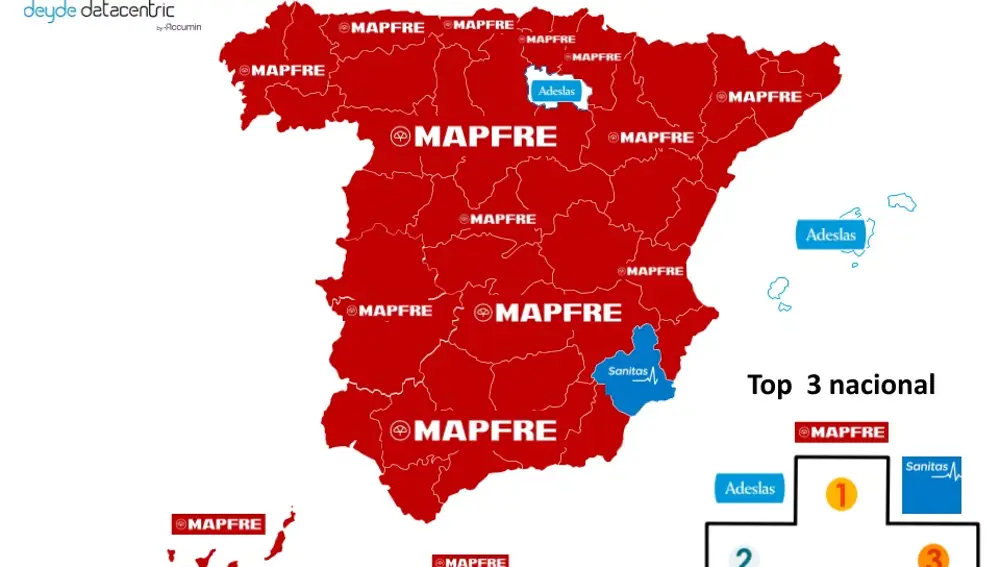 Mapa de las marcas favoritas de seguros de salud en España 2024-2025
