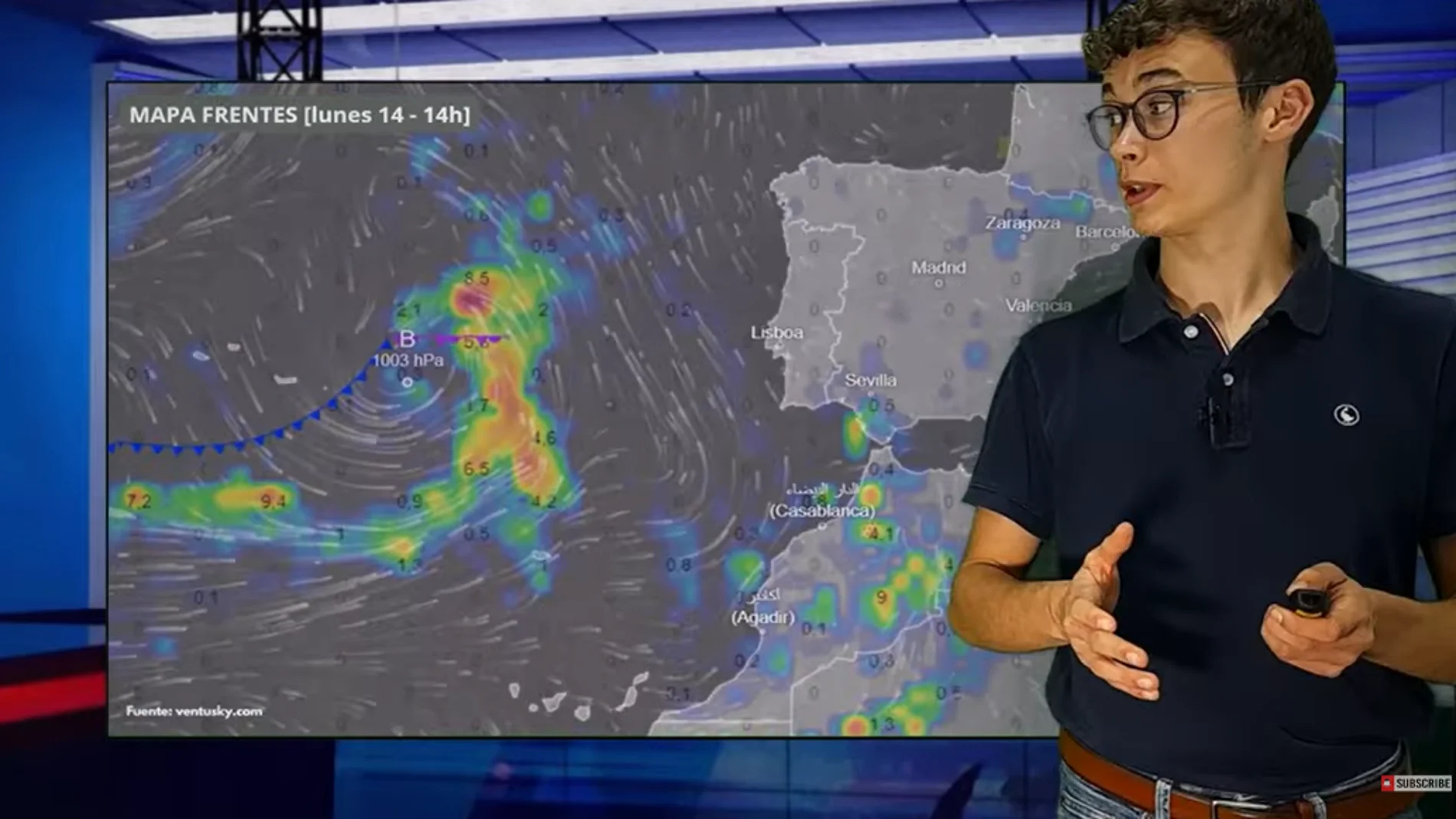 Jorge Rey, el joven aficionado a la meteorología, en su última predicción.