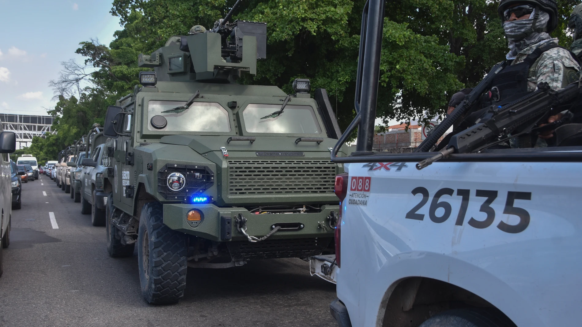 National Guards soldiers patrol the streets in Culiacan, Sinaloa state, Mexico, Monday, Oct. 14, 2024. (AP Photo)