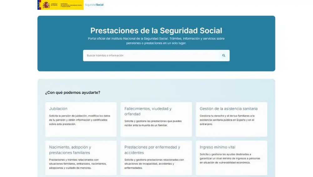 Vista de la nueva página web de la Seguridad Social