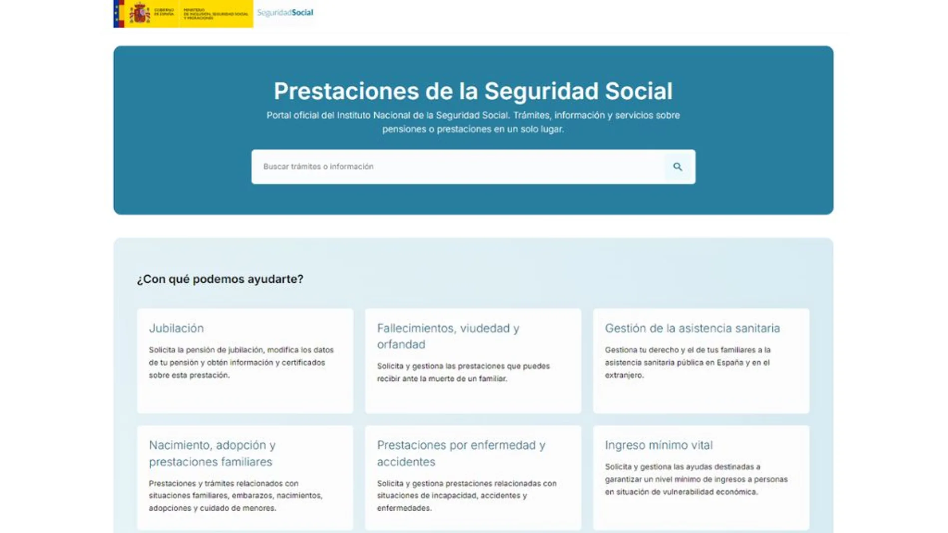 Vista de la nueva página web de la Seguridad Social
