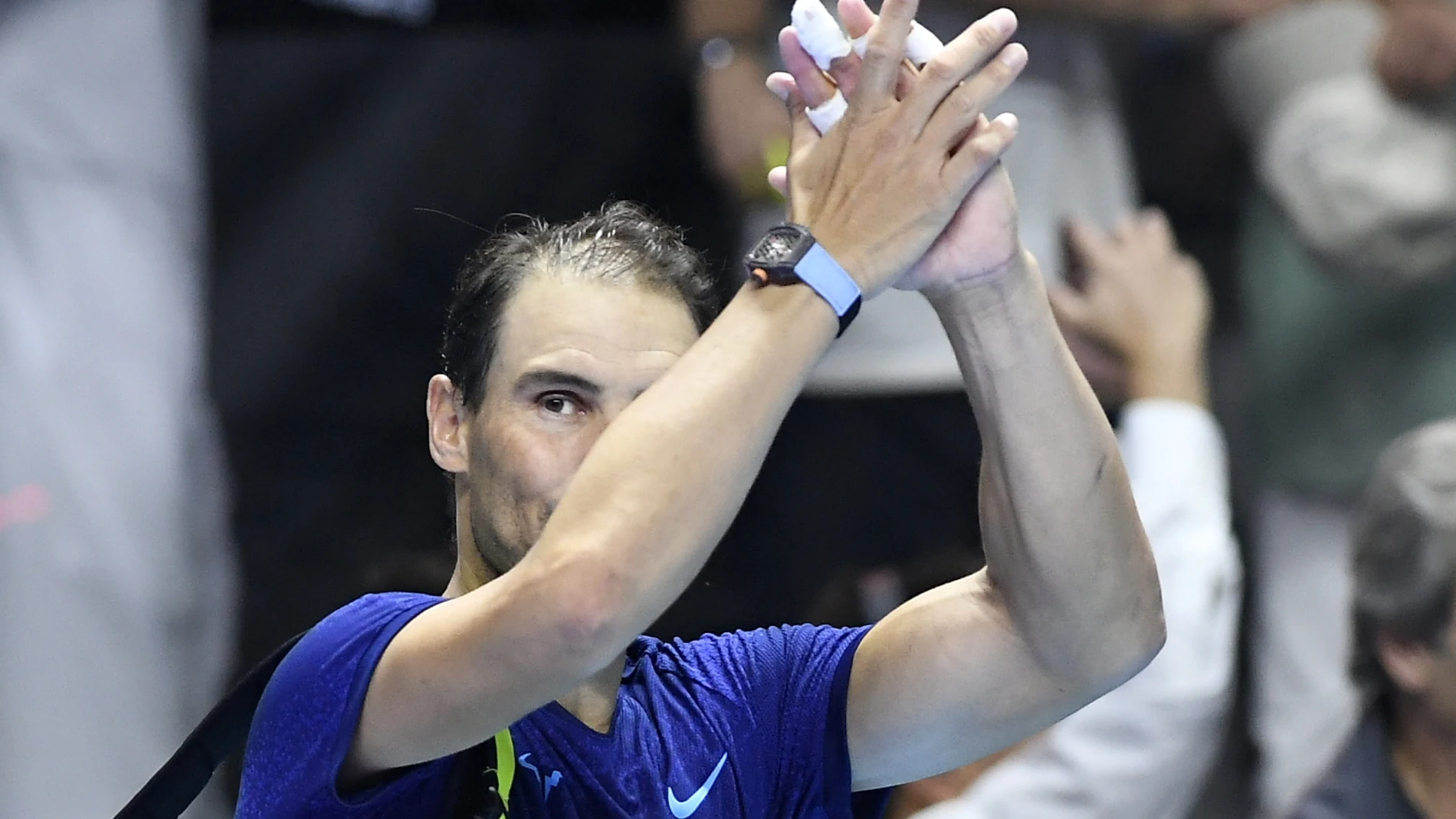 Riyadh (Saudi Arabia), 17/10/2024.- Rafael Nadal of Spain gestures as he leaves after his match at the Six Kings Slam exhibition tennis tournament in Riyadh, Saudi Arabia, 17 October 2024. (Tenis, Arabia Saudita, España) EFE/EPA/STR