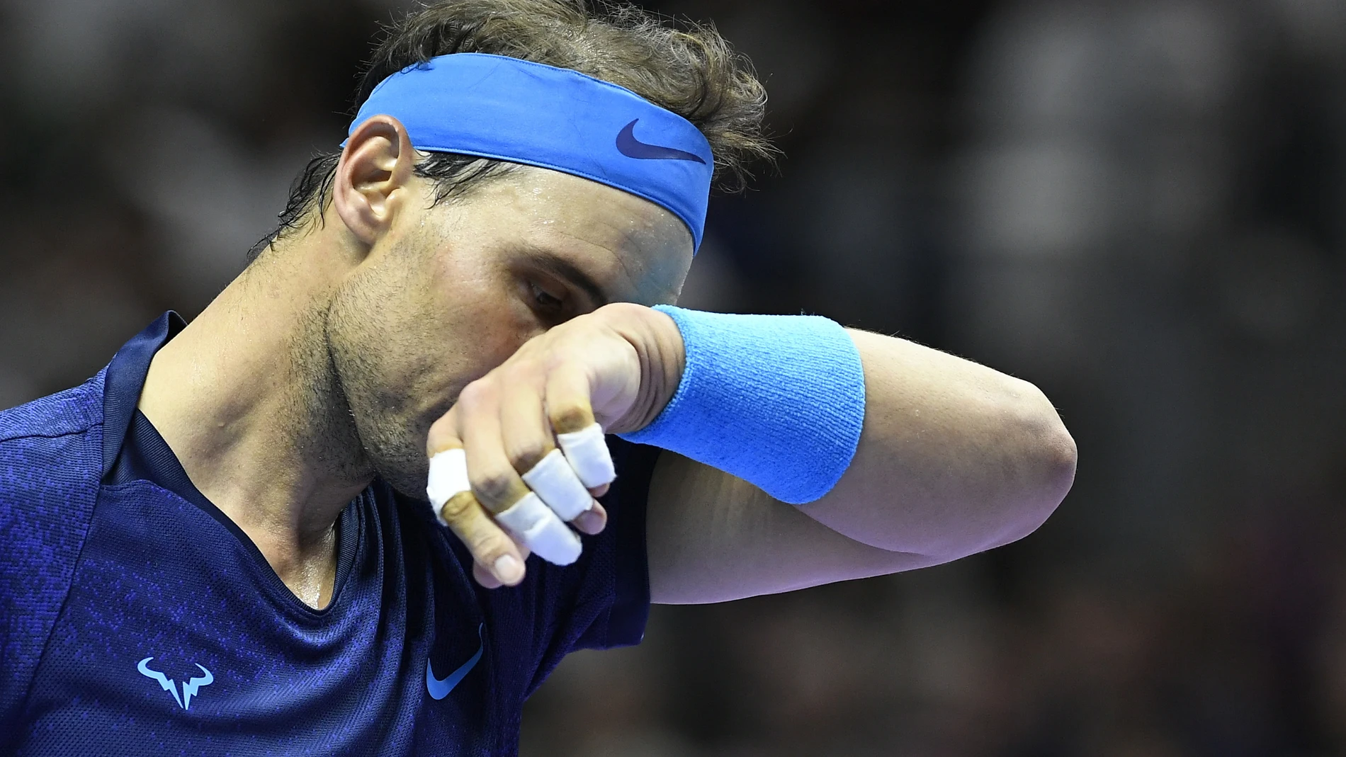 Riyadh (Saudi Arabia), 19/10/2024.- Rafel Nadal of Spain during his third place match against Novak Djokovic of Serbia at the Six Kings Slam exhibition tennis tournament in Riyadh, Saudi Arabia, 19 October 2024. (Tenis, Arabia Saudita, España) EFE/EPA/STR