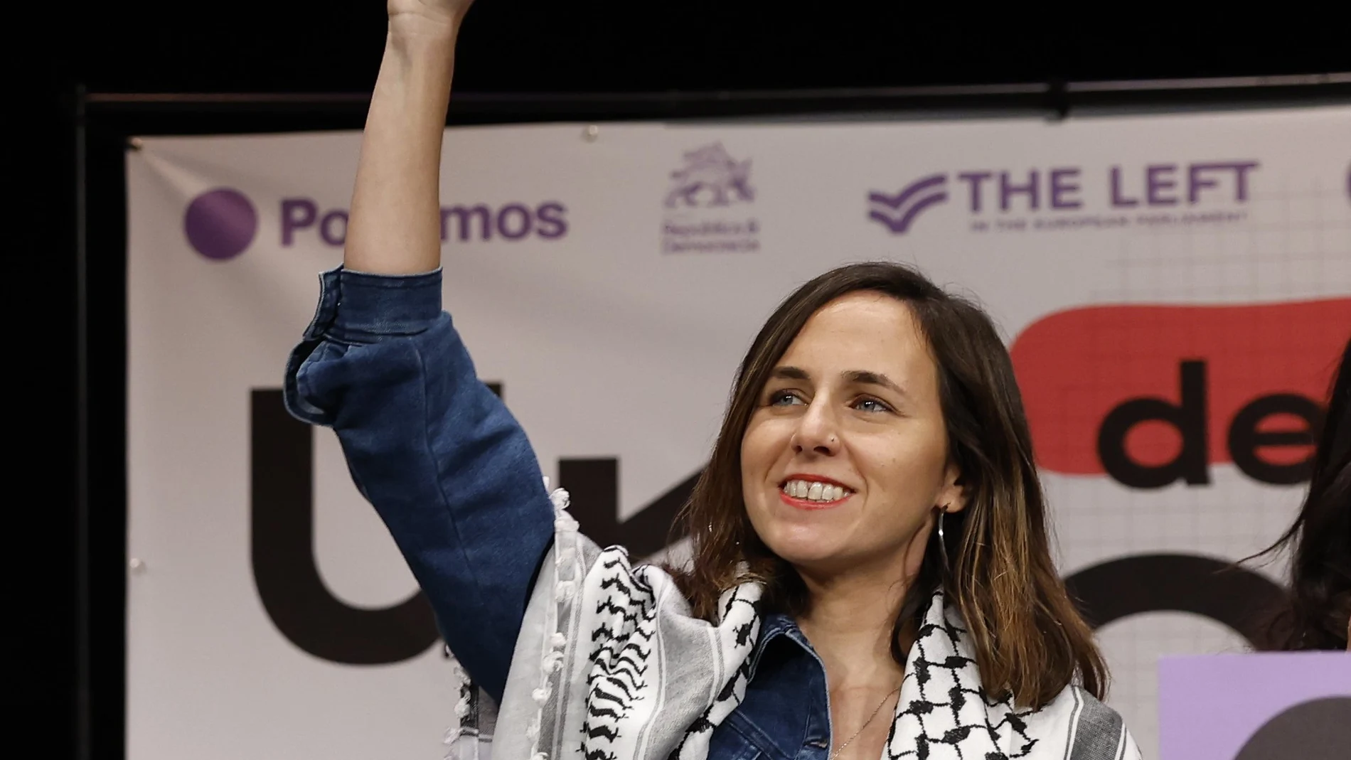 MADRID, 19/10/2024.- La secretaria general de Podemos, Ione Belarra, ha intervenido este sábado en el acto central 'Cambiar todo lo que no podemos aceptar', del encuentro 'Uni de otoño' organizado por Podemos en el Teatro Fernando de Rojas. EFE/Chema Moya