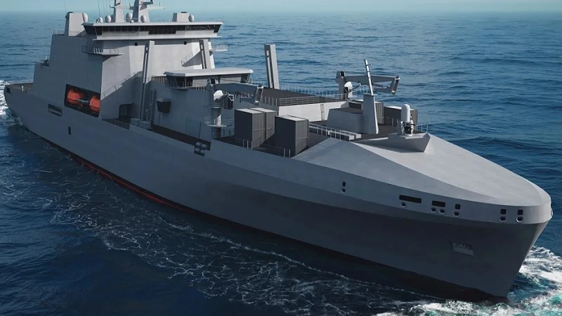 Recreación del aspecto que tendrá el buque de Navantia para la Royal Navy