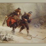 La obra «Birkebeiner» representa a dos esquiadores noruegos salvando al príncipe Haakon