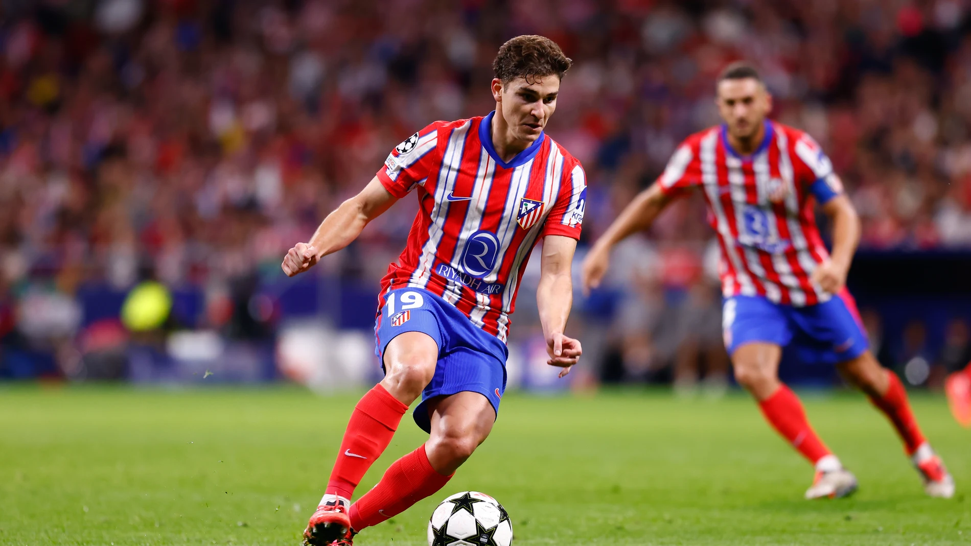 Julian Alvarez of Atletico de Madrid in action during the UEFA Champions League 2024/25 League Phase MD3 match between Atletico de Madrid and LOSC Lille at Riyadh Air Metropolitano stadium on October 23, 2024 in Madrid, Spain.AFP7 23/10/2024 ONLY FOR USE IN SPAIN