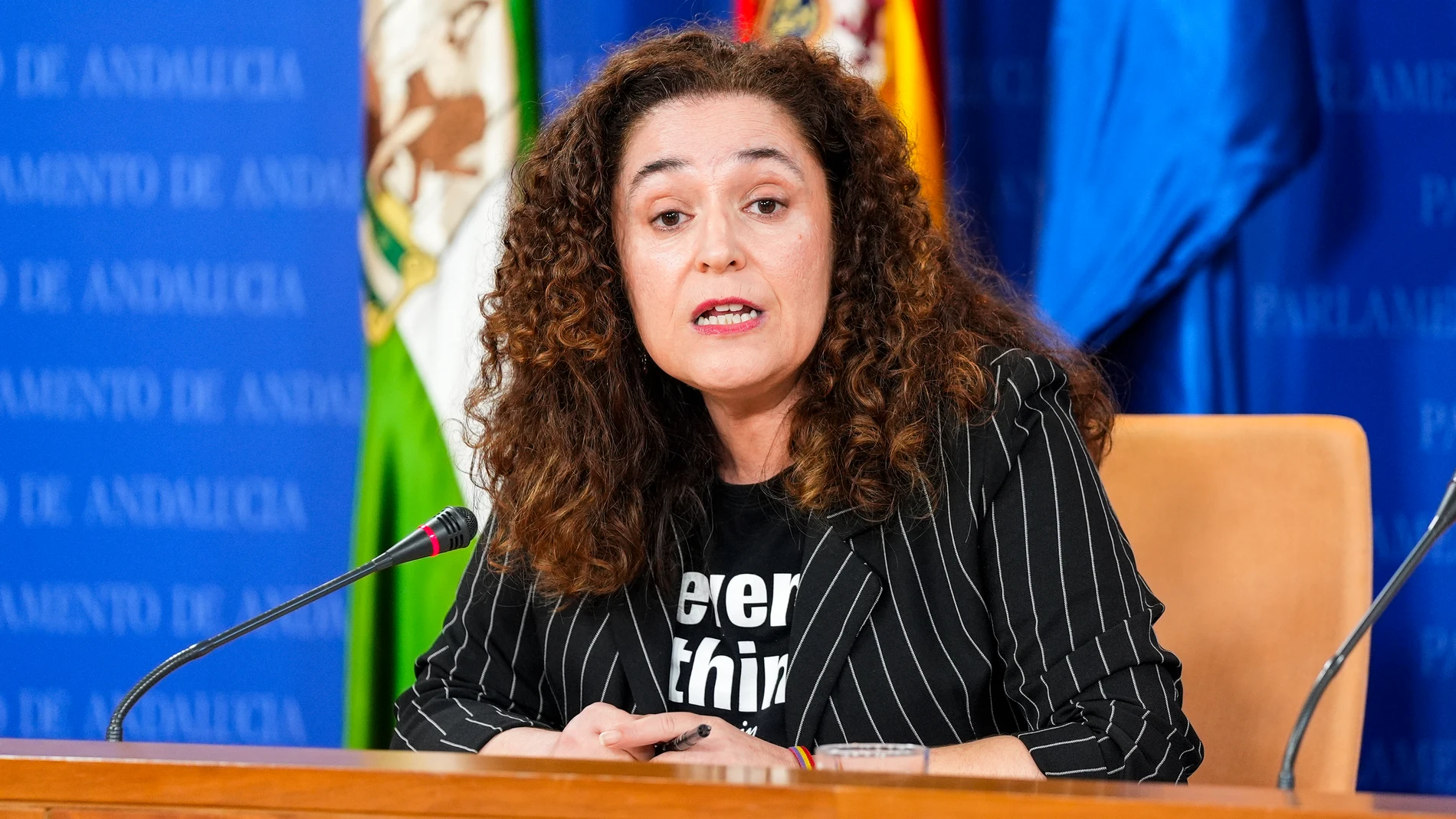 La portavoz del Grupo Por Andalucía, Inmaculada Nieto, durante la ronda de ruedas de prensa de portavoces de los grupos parlamentarios en el Parlamento de Andalucía, a 23 de octubre de 2024 en Sevilla (Andalucía, España). Los portavoces de los grupos parlamentarios, se dan cita en la sala de prensa para atender a los medios de comunicación de forma periódica. 23 OCTUBRE 2024 Joaquin Corchero / Europa Press 23/10/2024