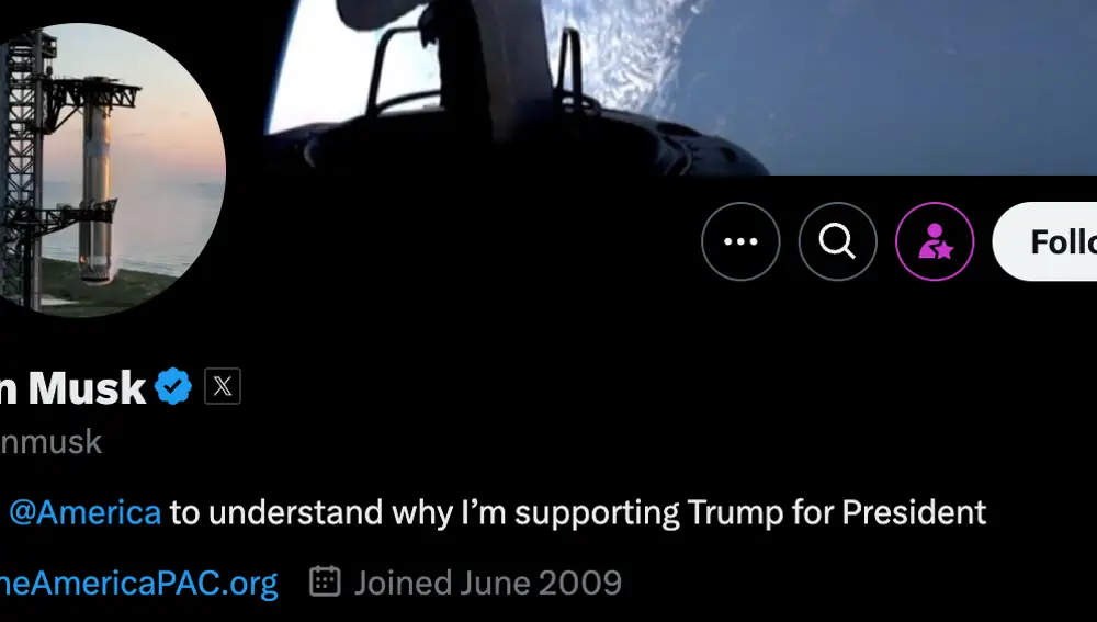 Biografía de Elon Musk en X: "Lee América para entender por qué apoyo a Trump para la presidencia"