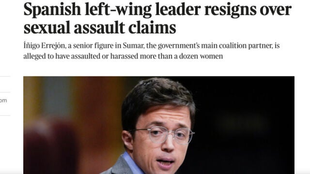 Titular del periódico The Times sobre el caso Errejón