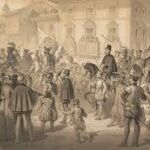 Traslado de la Corte a Madrid por Felipe II Dibujo de C. Múgica