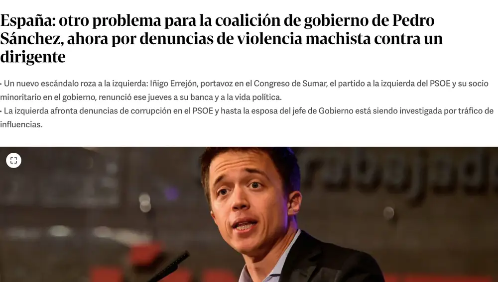 Titular del medio argentino Clarín sobre el caso Errejón