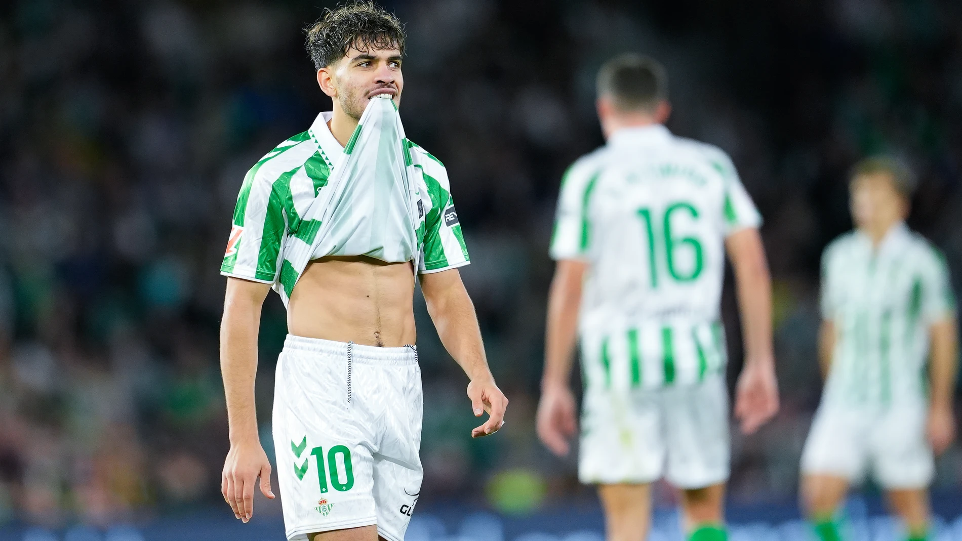 Abde Ezzalzouli of Real Betis laments during the Spanish league, LaLiga EA Sports, football match played between Real Betis and Atletico de Madrid at Benito Villamarin stadium on October 27, 2024, in Sevilla, Spain. AFP7 27/10/2024 ONLY FOR USE IN SPAIN