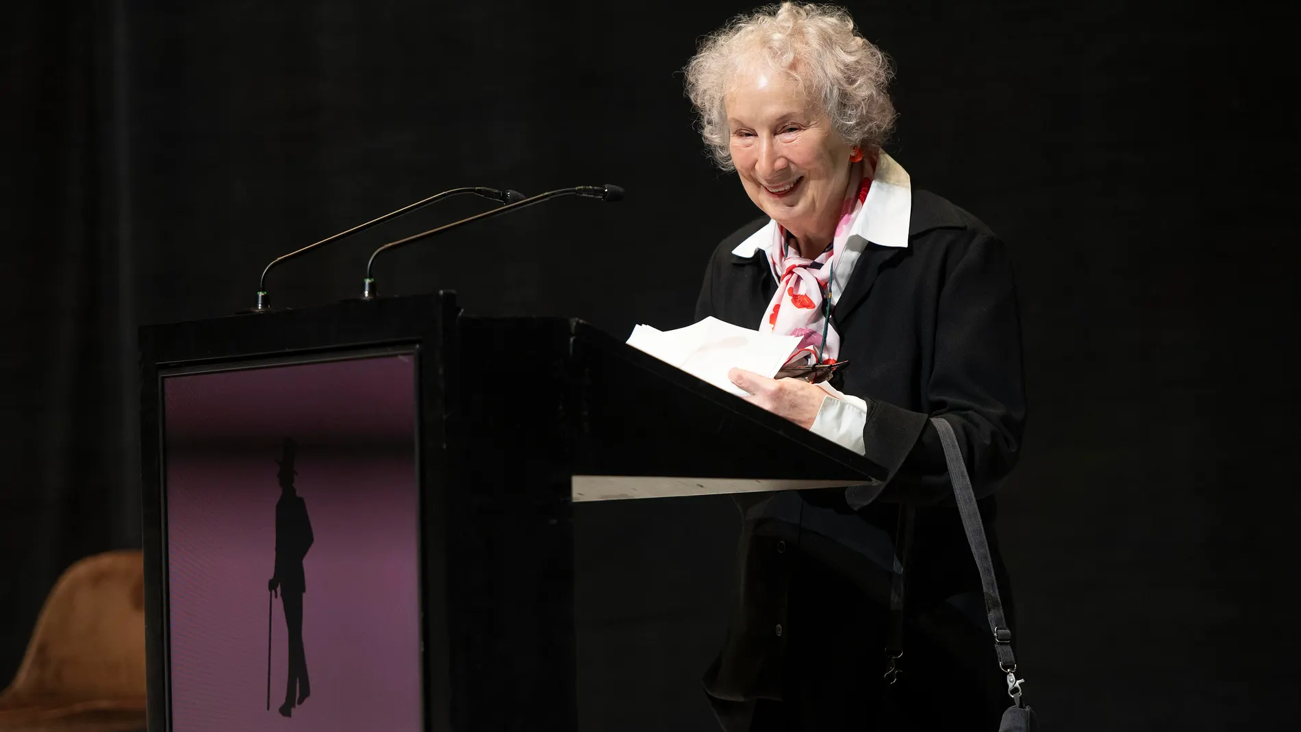 Odense (Denmark), 27/10/2024.- Canadian author Margaret Atwood gives a speech after receiving the H.C. Andersen Literature Prize 2024 at the Odeon concert hall in Odense, Denmark, 27 October 2024. The prize is awarded to Atwood 'for her use of myths, fairy tales, and fantastic and speculative narratives to illuminate contemporary political issues, as well as for elevating so-called speculative fiction to a higher art form' according to the award committee. Danish author Hans Christian Anderse...