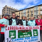 Lucas, De Gregorio, Serran y Rey antes del arranque de la marcha contra el cáncer de Soria