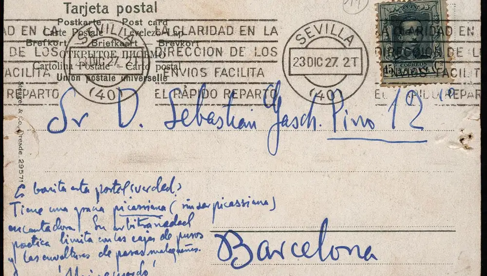La postal con el término "picassiano"