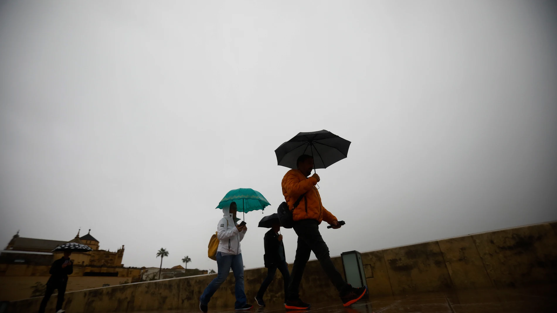 GRAFAND4219. CÓRDOBA, 29/10/2024.- Varias personas se resguardan de la lluvia en Córdoba. El Centro de Coordinación de Emergencias 112 ha gestionado 604 incidencias por el temporal que azota desde anoche Andalucía, sin que hasta el momento haya constancia de personas heridas, según el último balance de este organismo, que recuerda que se mantiene activo el Plan de Emergencia ante el Riesgo de Inundaciones (PERI) en fase de emergencia. EFE/Salas