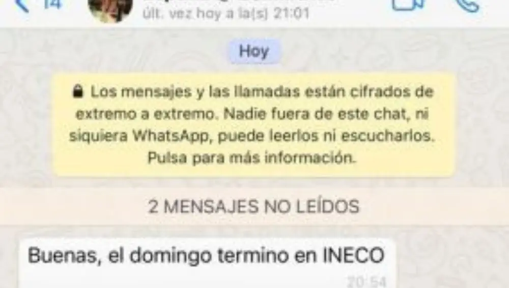 Captura de un mensaje enviado por Jéssica a José Luis Ábalos