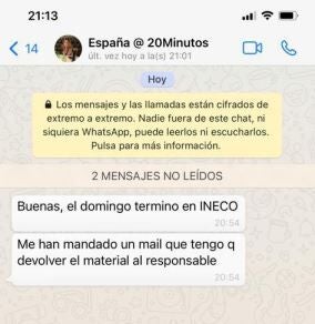 Captura de un mensaje enviado por Jéssica a José Luis Ábalos