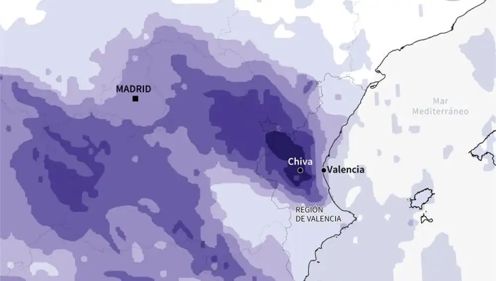 Mapa con las precipitaciones acumuladas durante el 29 de octubre