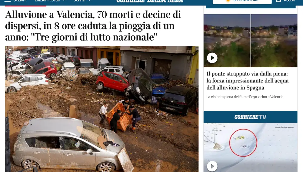 Portada de Corriere della Sera